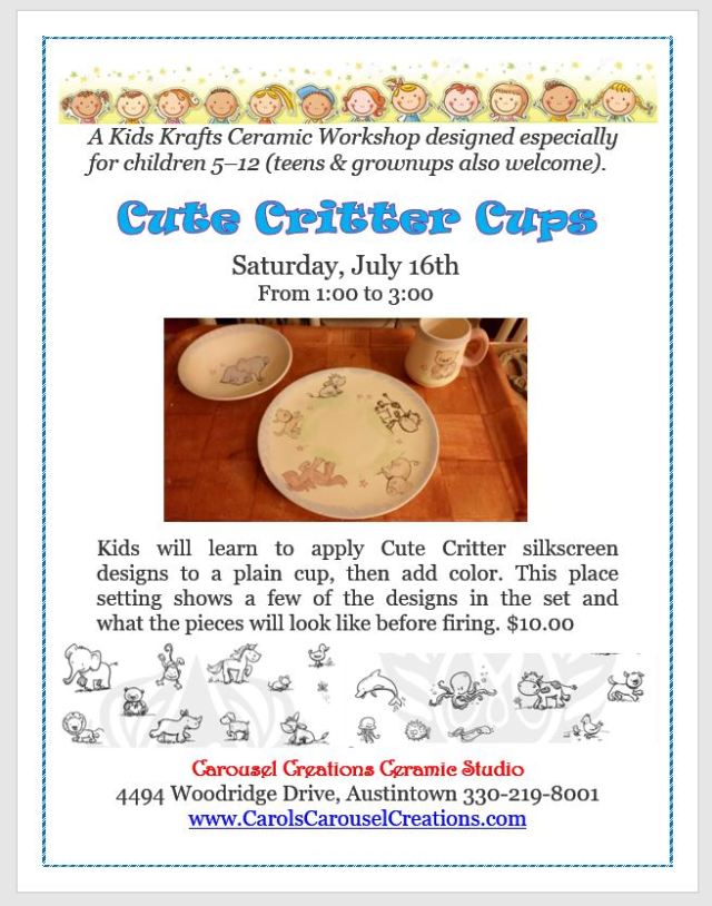 KK Cute Critter Cups WS poster for 7-16-16