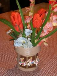 Clay Magic 0687, 0688, 0689 Ceramic Carousel Basket with Flowers.