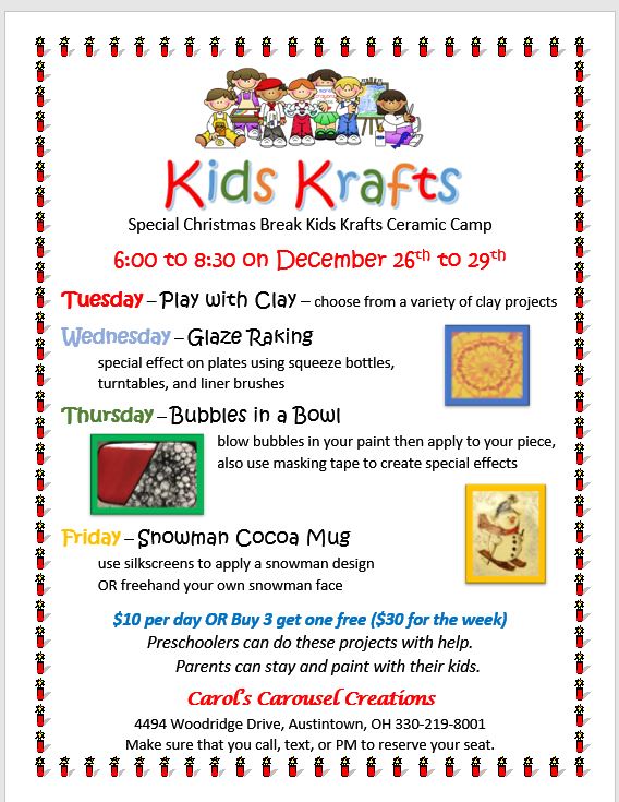 Special Christmas Break Kids Krafts Camp 2017