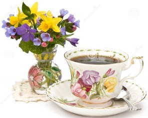 spring teacup and flowers